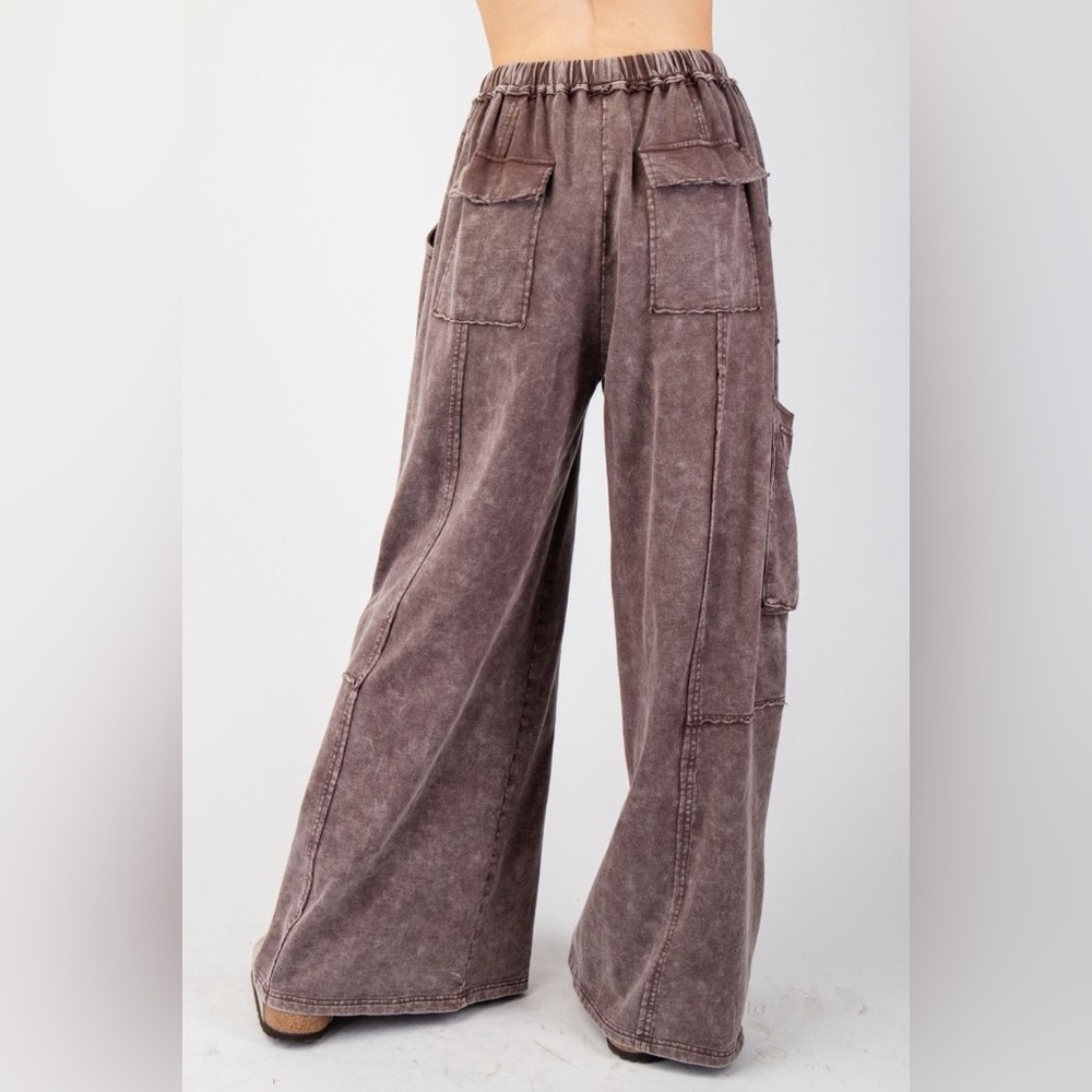 Part Of The Journey Mineral Washed Wide Leg Pants in Dark Mocha eb90054 large - Picture 5 of 5